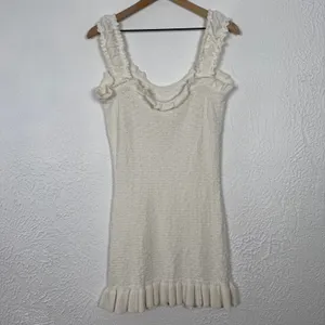 Free People Beach Devyn Sweater Mini Dress Ivory Ruffle Strap Size Large NWT thumbnail 3