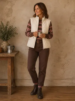 Westport Womens Quilted Puffer Vest Ivory/cream with cinch belt - size Large thumbnail 1