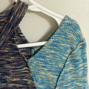 We The Free People Cold Shoulder Ribbed Knit‎ Space Dye Top Blue Purple Small thumbnail 8