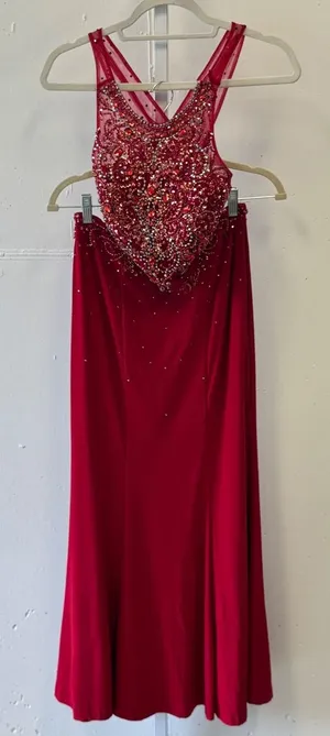 Alyce Paris Red Beaded 2-Piece Prom Dress Set Mermaid Gown Size 4 Formal Event thumbnail 1