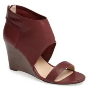 Sole Society Burgundy Leather Wedge Sandals Size 7 thumbnail 2