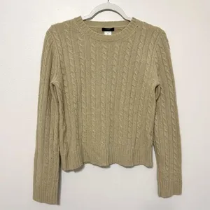 J. Crew Cashmere Wool Blend Cable Knit Sweater Size Medium Green Lightweight thumbnail 1