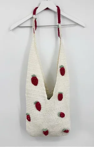 Strawberry Crochet Cross Body Bag Boho Fairycore thumbnail 1