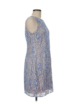 Eliza J Light Blue Floral Lace Sleeveless Shift Cocktail Dress Nude Lining Sz 6 thumbnail 4