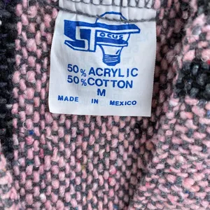 Vintage 5Focus Cotton Blend Pink & Gray Short‎ Sleeve Mexican Baja Poncho thumbnail 3
