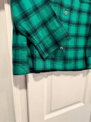L.L.Bean Size SP Green Plaid Flannel Pajama Top Button Front 100% Cotton Pocket thumbnail 6