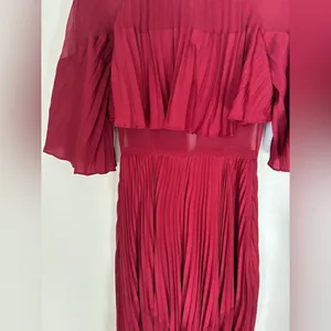 ASOS Pleated Sheer Crop Top Midi Dress Burgundy Size 2 Special Occasion thumbnail 10