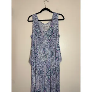 Latched Mama Maxi Dress Paisley Print Purple Blue Green XL Sleeveless‎ V Neck thumbnail 2
