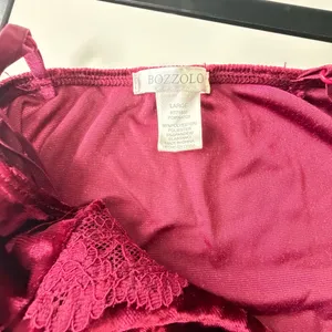 Bozzolo Burgundy Crushed Velvet Lace-Trim Bodysuit (Size L) ✨ thumbnail 9