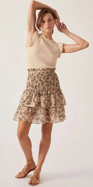Anthropologie Current Air Dress Mini Sweater Ruffle Crewneck‎ Beige Size Small thumbnail 1