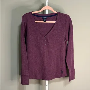 U.S. Polo Assn Burgundy Waffle Knit Thermal Henley Top Size‎ L 90’s thumbnail 2