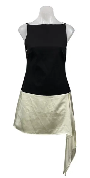 NEW Zara Black Ivory Sleeveless Boat Neck Satin Silk A Line Mini Dress Size S thumbnail 1