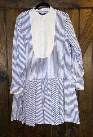Polo Ralph Lauren Striped Bib-Front Poplin Dress Preppy Chic Tuxedo Dress Sz 14‎ thumbnail 1