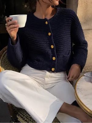 GAP Navy Gold Button Cropped Cardigan Sweater Small 100% Cotton thumbnail 1