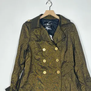 Wet Seal‎ Vintage Y2K NWT Trench Coat Size Large Gold Metallic Double Breasted thumbnail 3
