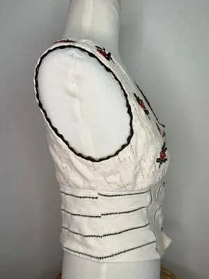 Free People Corset Top Tank Rose Bud Knit Floral Embroidery Crochet Accents Boho thumbnail 5