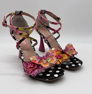 Betsey Johnson Camile Sandals 3D Butterfly Floral Ankle Strap Polka Dot Heel 5.5 thumbnail 1