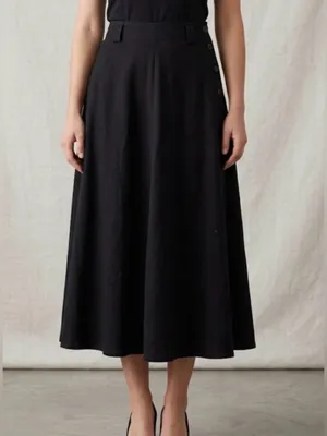 Calvin Klein women’s Size 4 Black Wool A-Line Skirt Side Buttons/Pocket(A582) thumbnail 2