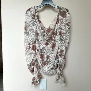 Anthropologie Top XL Sheer Long Sleeve Pullover Stretchy Floral Ruffle Coquette thumbnail 4