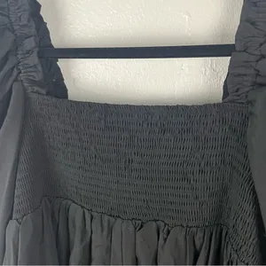HERRINGSTONES Black Ruffle Long Sleeves Trim Smocked Back Dress, Size Large Boho thumbnail 12