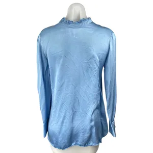 Zara Women's Blue Silk Satin Long Sleeve Henley Button Shirt Tunic Dress Size S thumbnail 2