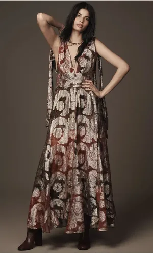 NWT Farm Rio Sleeveless V-Neck Jacquard Lurex A-Line Maxi Dress Size XL thumbnail 1