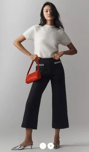 Anthropologie The Colette Cropped Wide-Leg Pants by Maeve: Rhinestone Pocket Edi thumbnail 1