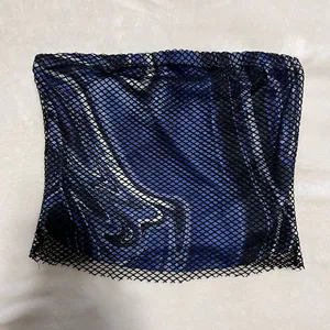 Retro Goth Midnight Swirl Y2K Tube Top Sleeveless Strapless Fish Net Sz S EUC thumbnail 2