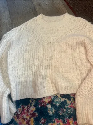 Abercrombie Cream Chunky Knit Crewneck Sweater thumbnail 6