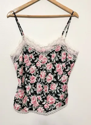 Vintage Floral Lace Cami Size Medium Tank Top USA Sears 90s Y2K thumbnail 1
