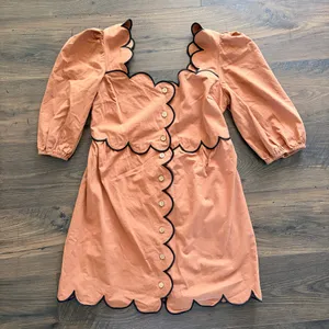 TCEC Scalloped Button Front Puff Sleeve Mini Dress Terracotta Orange Large thumbnail 5
