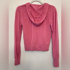 Guess Y2K Vintage Pink Zip Up Hoodie with Rhinestones Silky Pockets Size S‎ thumbnail 6