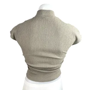 Zara Women's Gray Smocked Short Cap Sleeve Mock Neck Textured Crop Top Size S thumbnail 2