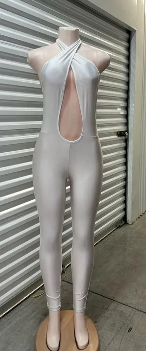 White Halter Bodysuit Jumpsuit | DIY Halloween Costume Outfit 👼🐰 thumbnail 1