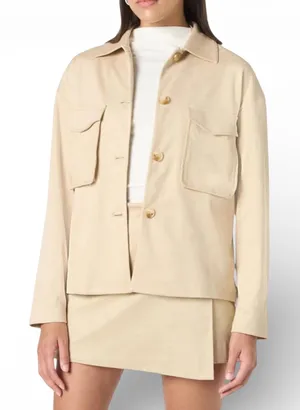 The Drop Haylan Suede Shacket Hummus‎ Button Front Pockets Size M Tan Size M thumbnail 1