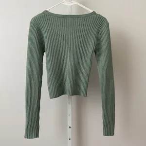 Happily Grey Cotton Clean Office Siren Academia Ribbed V-Neck Cardigan XS Green thumbnail 6