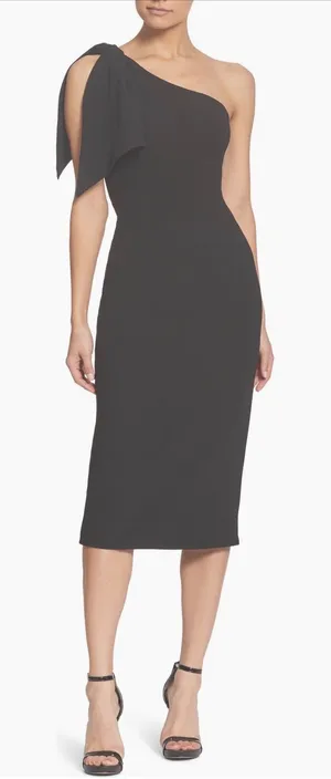 Dress the Population‎ Tiffany One-Shoulder Midi Dress Small Black NWT thumbnail 1