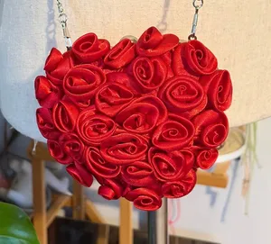 Lulu‎ Townsend Red Heart Rosette Bag Satin Coquette Evening Clutch Chain Strap thumbnail 1