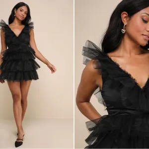 LULUS Sexy Chic Prom Wedding Cocktail Party Tulle Mesh Ruffle Mini Dress thumbnail 4