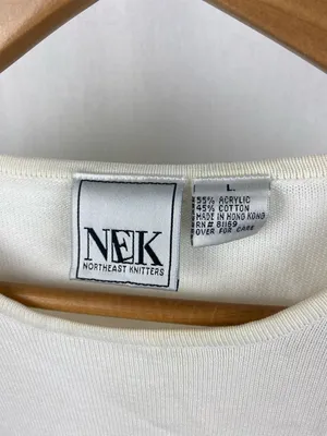 Northeast Knitters NEK Ivory Cream Knit Long Sleeve Crew Neck Sweater Top L thumbnail 4