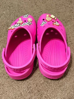 Unisex Crocs Classic Hot Pink Clogs with Bling Jibbitz Size 10 Womens 8 Mens thumbnail 2