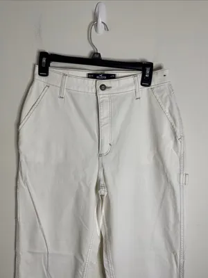 Hollister Ultra High-Rise Dad Pant White Utility Chino Pants Contrast Stitch 27 thumbnail 3