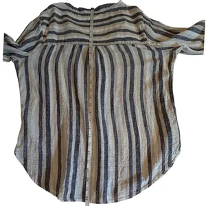 Milano Womens Linen Blend Striped Button Down Shirt Neutral Long Sleeve Size M thumbnail 12