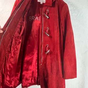 Bradley Bayou Red Suede Leather Toggle Hooded Coat Jacket Large L Silver Toggles thumbnail 4