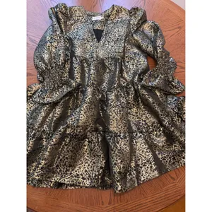 Shop The Mint‎ Gold Leopard Metallic Tiered Babydoll Mini Dress M MJD123-SLING thumbnail 2