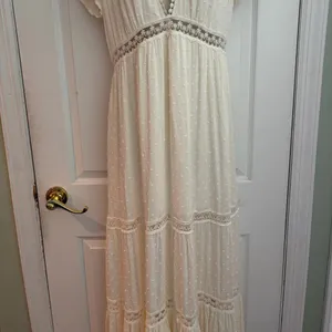 Aakaa NWT Womens Large‎ Ivory Swiss Dot Lace Boho Cottagecore Maxi Dress thumbnail 3