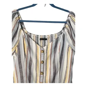 AF Abercrombie Fitch Top Womens Size XL Blue Yellow Linen Blend Short Sleeve thumbnail 5