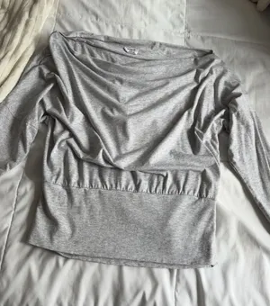 cotton on off the shoulder grey long sleeve thumbnail 1