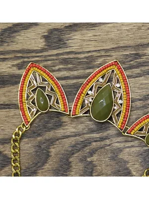 NWT Tint Triangle Bib Dangly Earring Necklace Set Gold / Red Multi 18" + 3" thumbnail 5