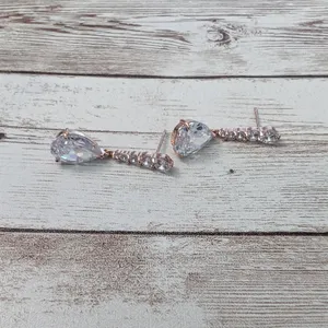 Dangle Earrings For Pierced Ears - Rose Gold Tone & Clear Gems thumbnail 2